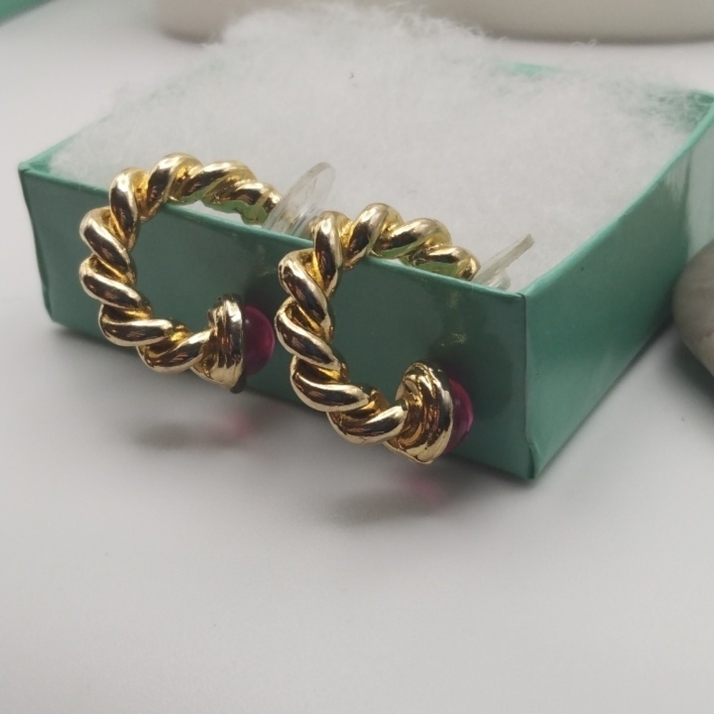 Golden tone rope hoop earrings estate vintage E154